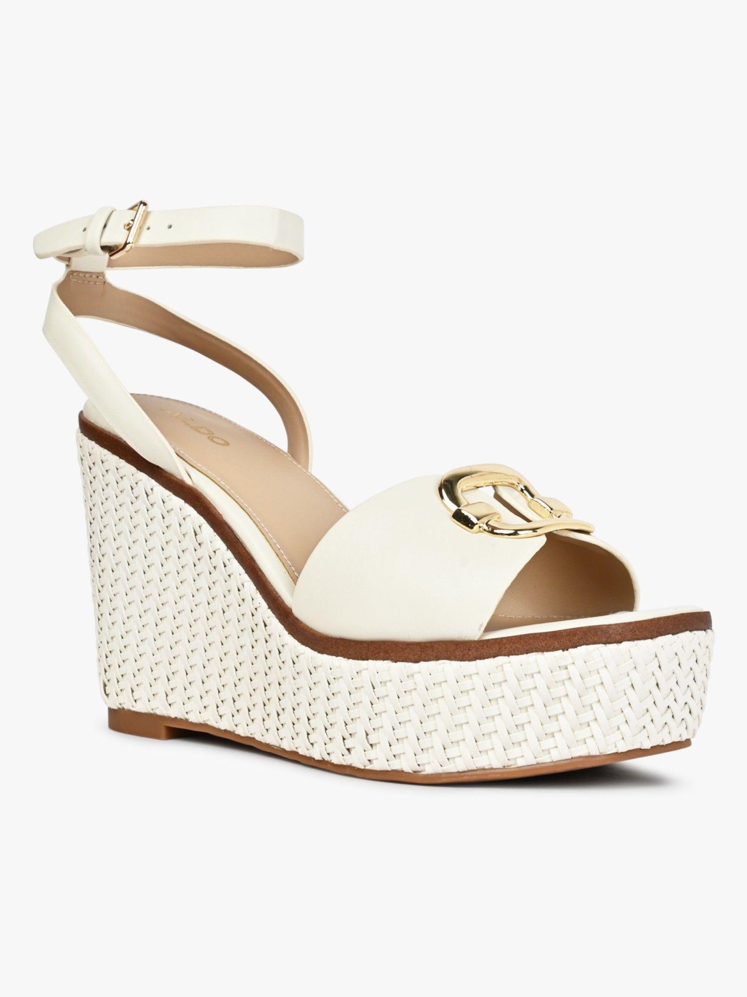 open white synthetic two piece sandal wedges