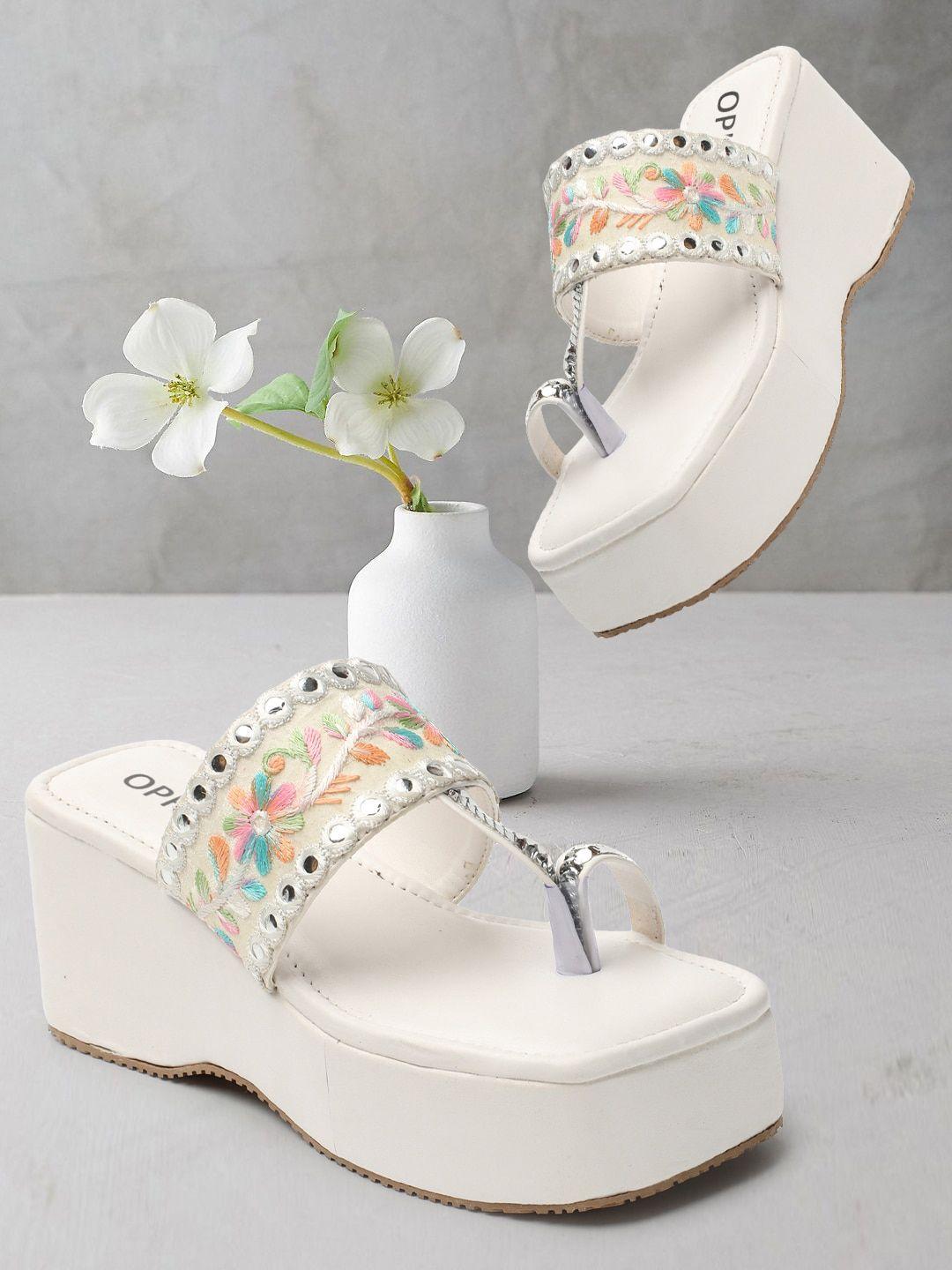 ophelia embroidered one toe flatform heels