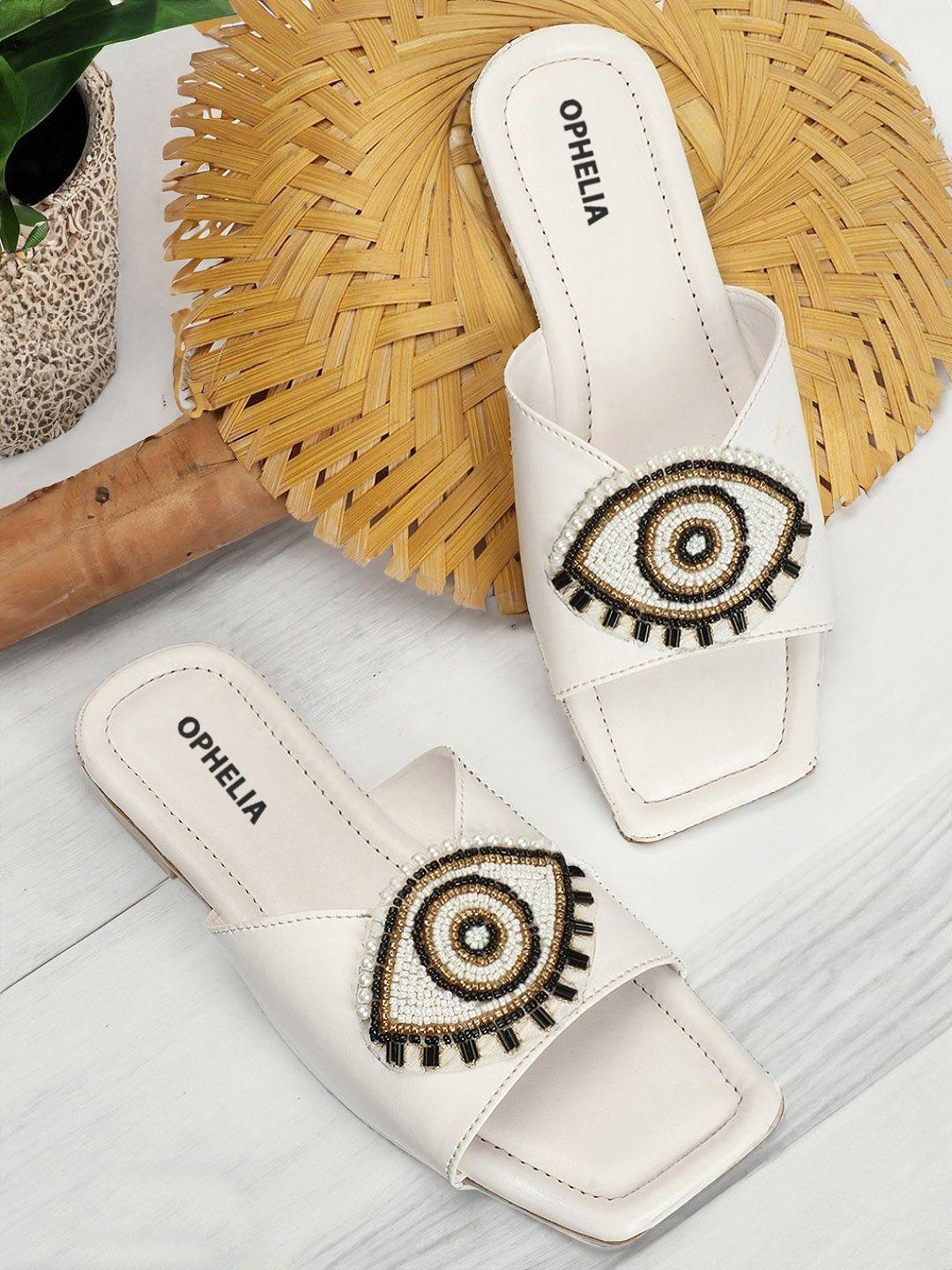 ophelia evil eye embellished open toe flats