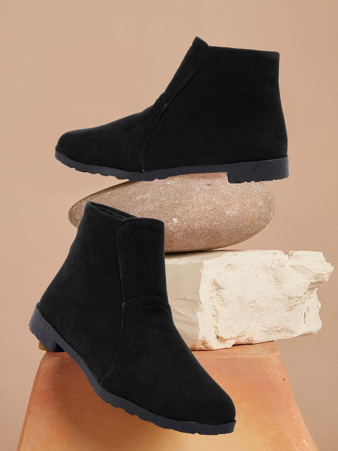 ophelia women casual block-heeled velvet flat boots