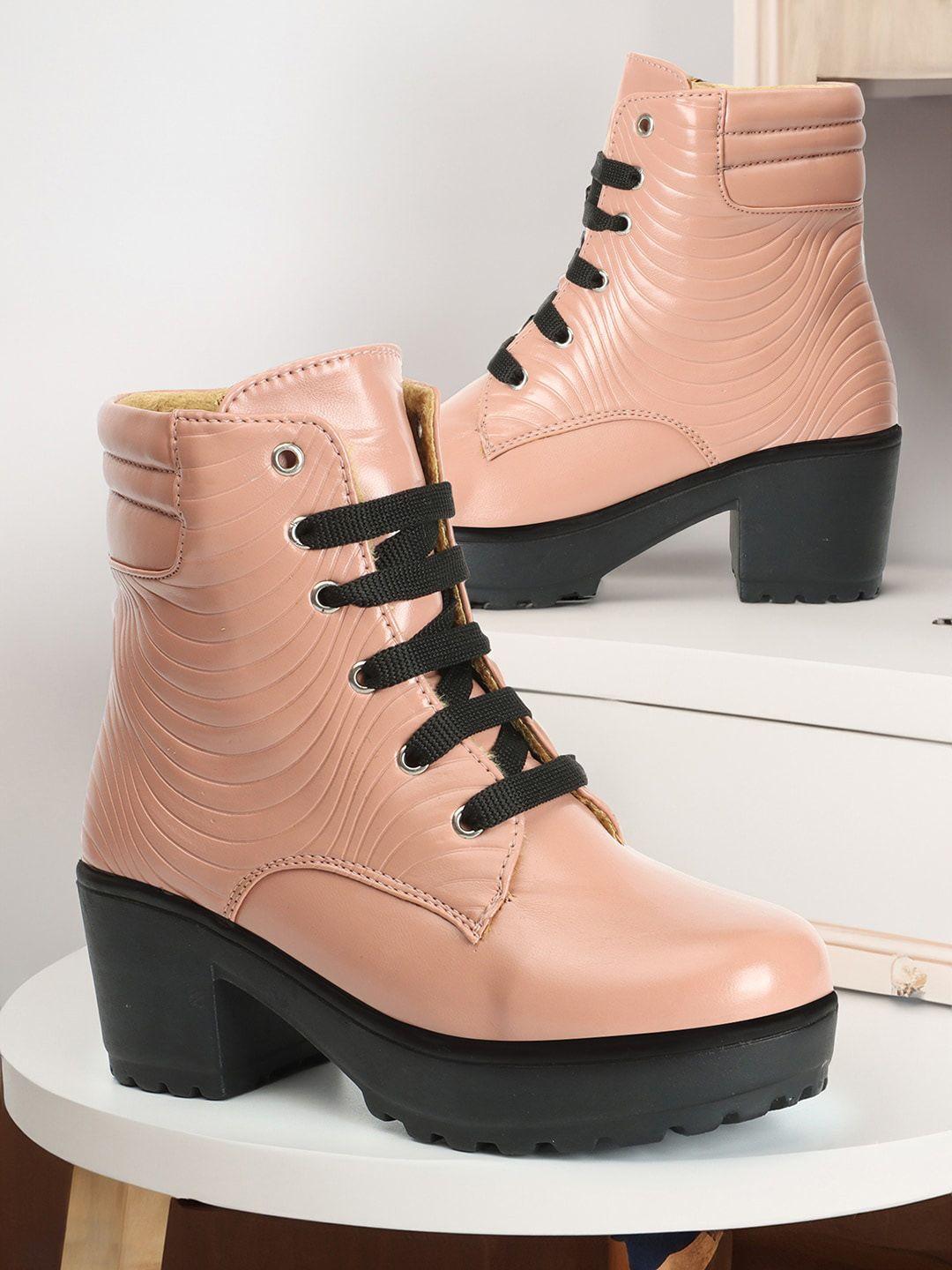 ophelia women textured heeled mid-top chunky boots