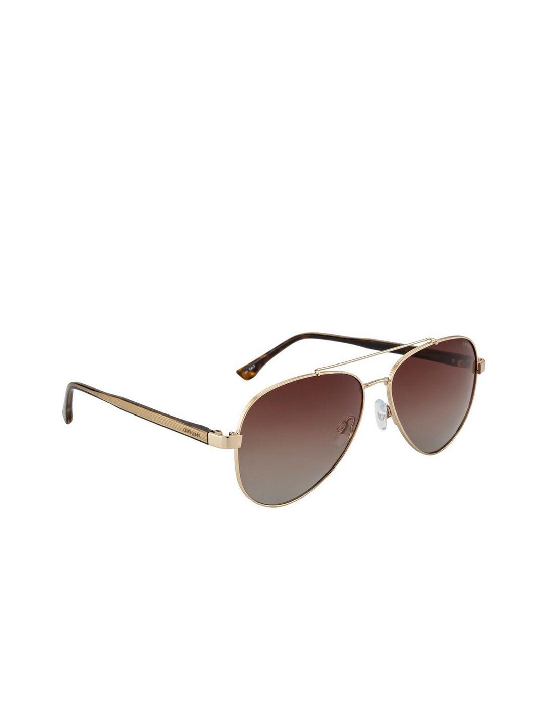 opium men brown lens & gold-toned aviator sunglasses with uv protected lens op-1930-c01