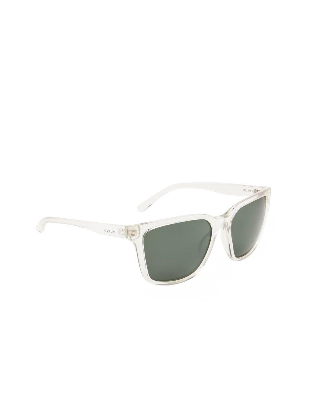 opium men green lens & white wayfarer sunglasses with uv protected lens