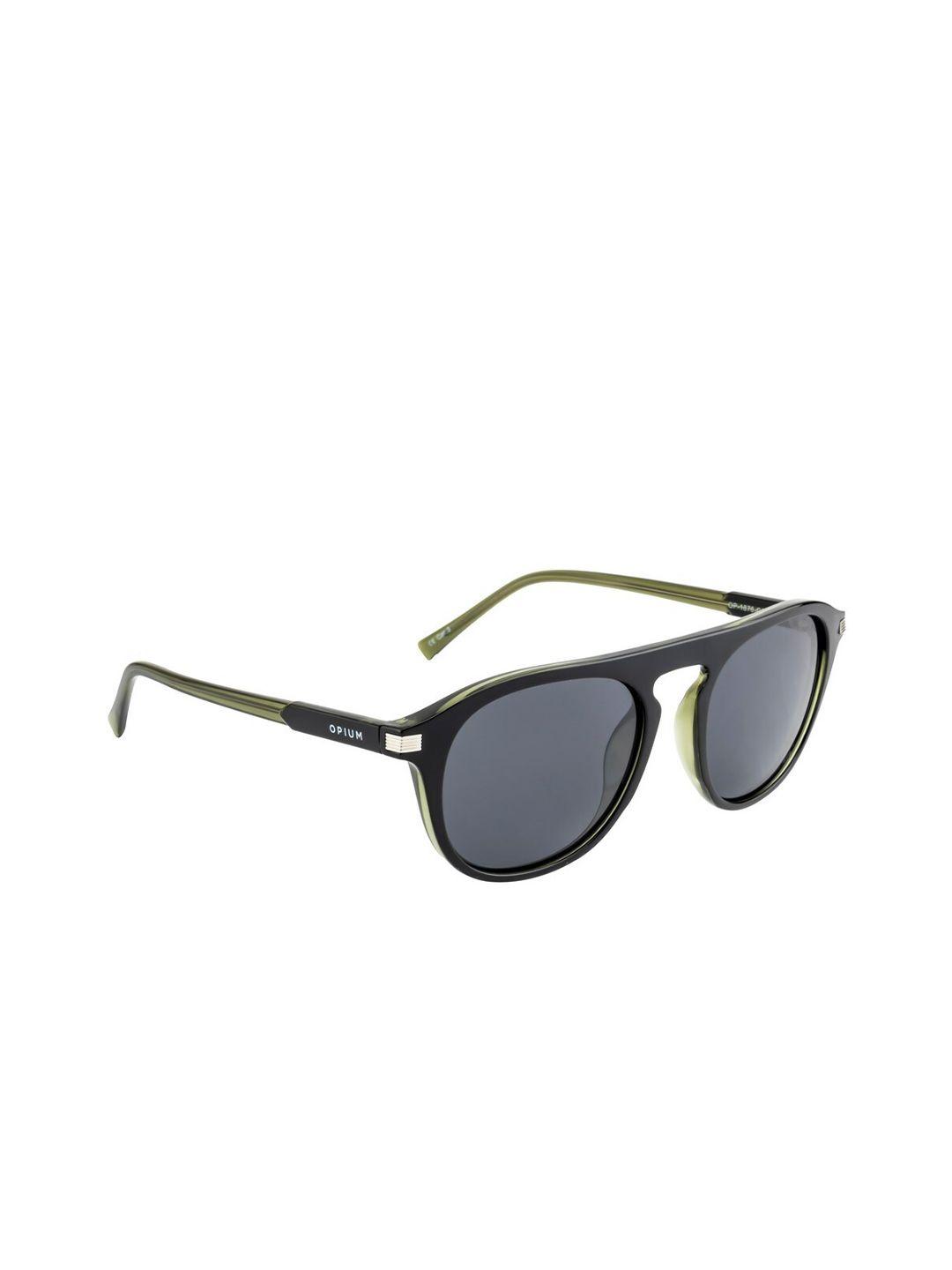 opium men grey lens & black aviator sunglasses with polarised and uv protected lens