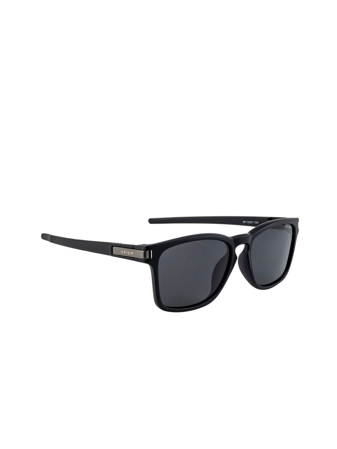 opium men grey lens & black wayfarer sunglasses with polarised and uv protected lens