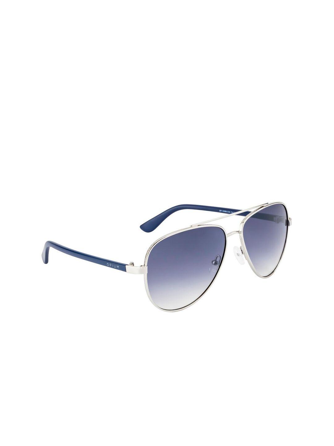 opium men grey lens & silver-toned aviator sunglasses with uv protected lens