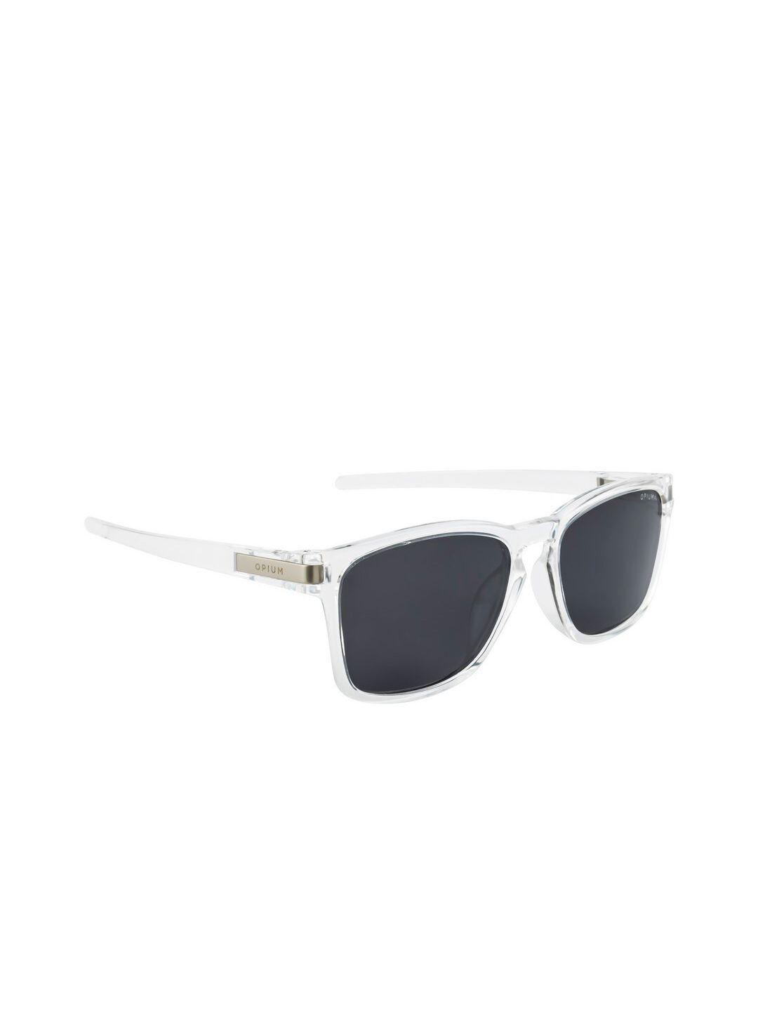 opium men grey lens & white wayfarer sunglasses with polarised and uv protected lens