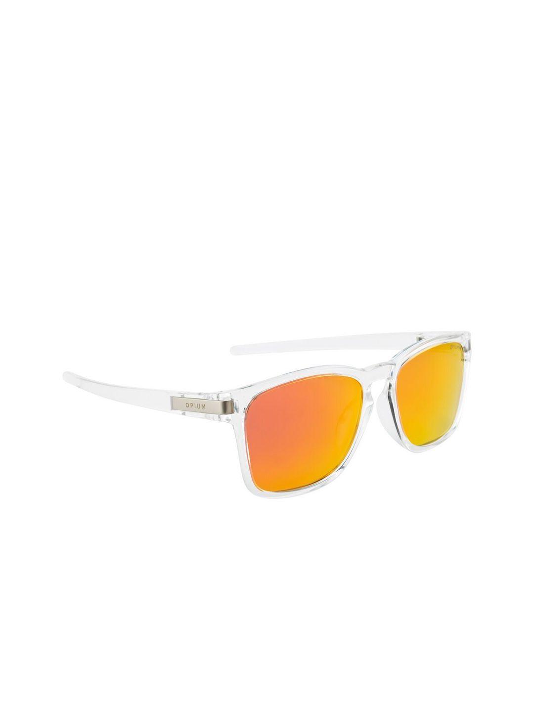 opium men orange lens wayfarer sunglasses with polarised and uv protected lens