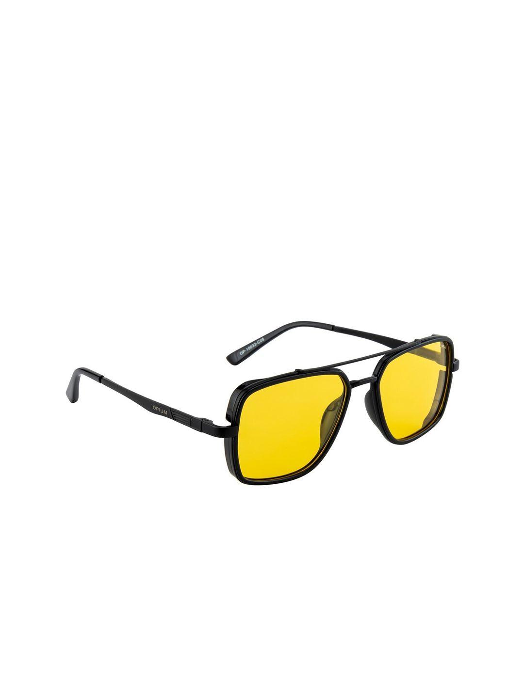 opium men yellow lens & black square sunglasses with polarised and uv protected lens