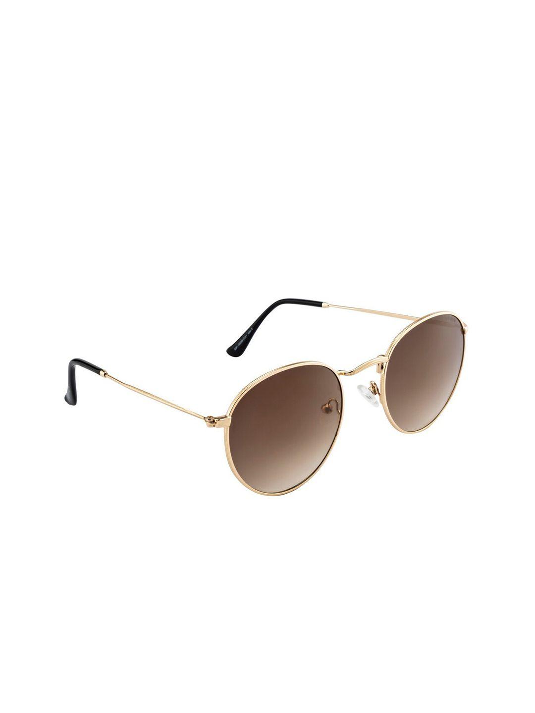 opium unisex brown lens & gold-toned round sunglasses with uv protected lens