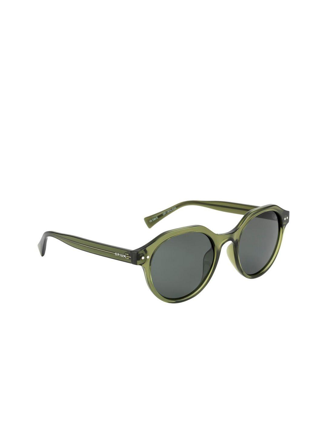 opium unisex grey lens & green round sunglasses with polarised lens