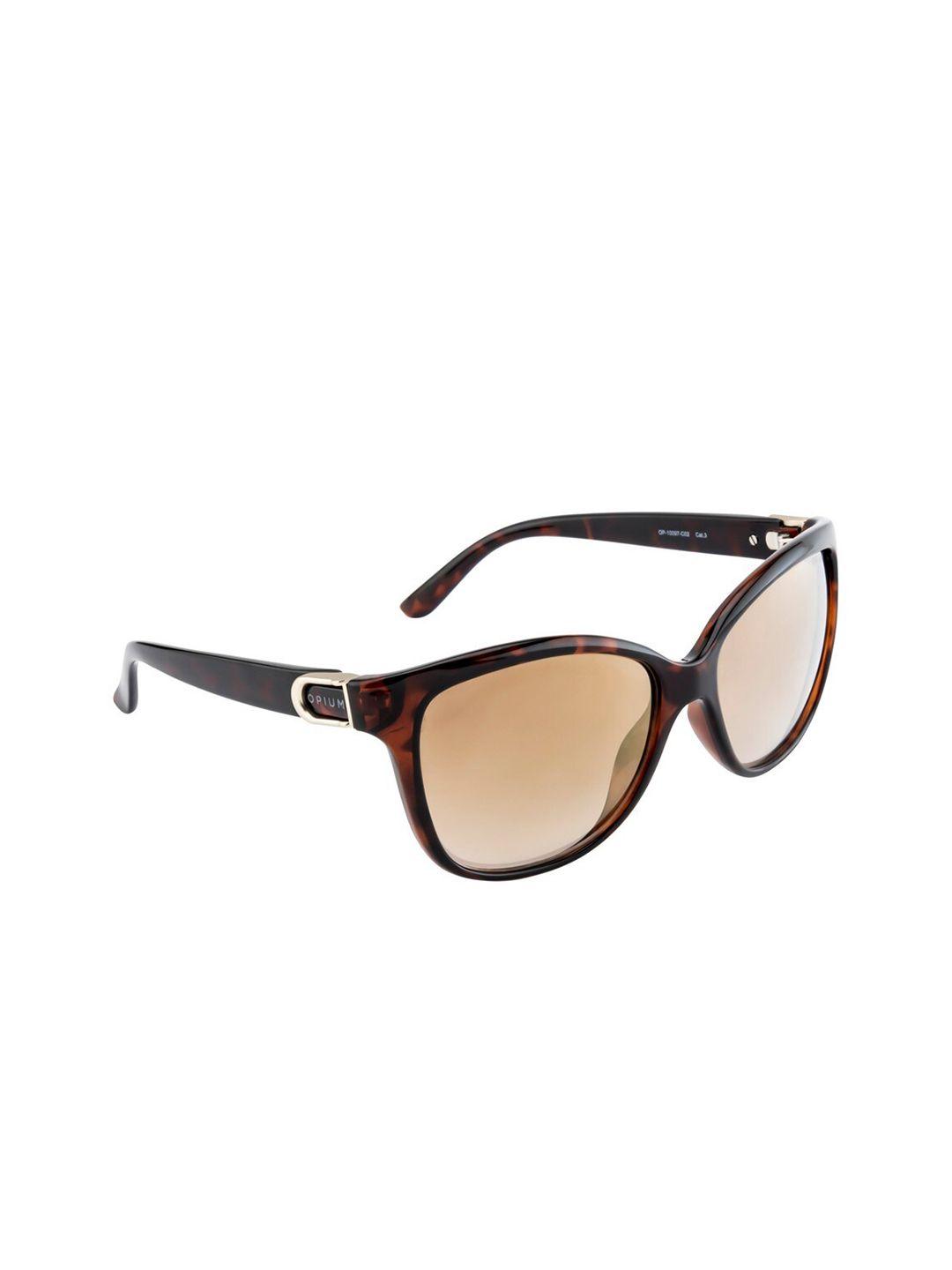 opium women brown lens & brown oval sunglasses with uv protected lens op-10097-c02