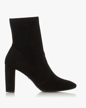 optical almond-toe sock boots