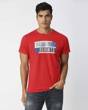 optimus brand print slim fit crew-neck t-shirt