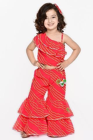 orange & red printed sharara set for girls