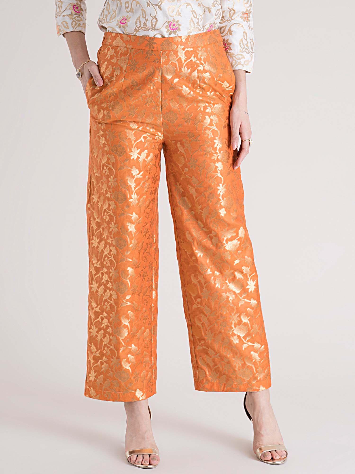 orange and gold silk brocade trousers
