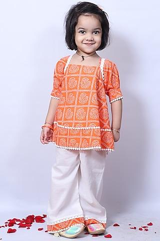 orange bandhani kurta set for girls