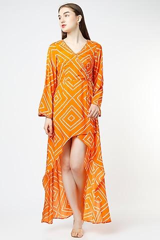 orange bhandhani printed tunic