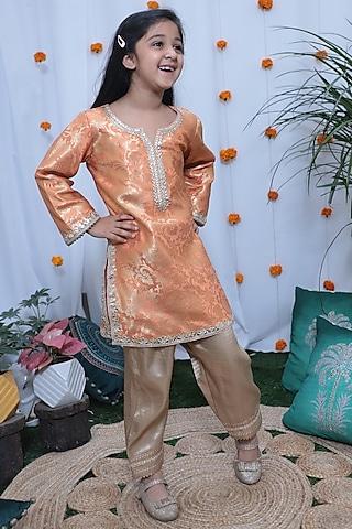 orange brocade kurta set for girls