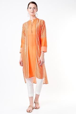 orange chanderi printed tunic