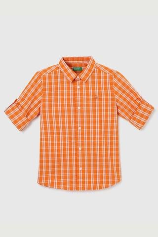 orange check casual full sleeves regular collar boys regular fit shirts