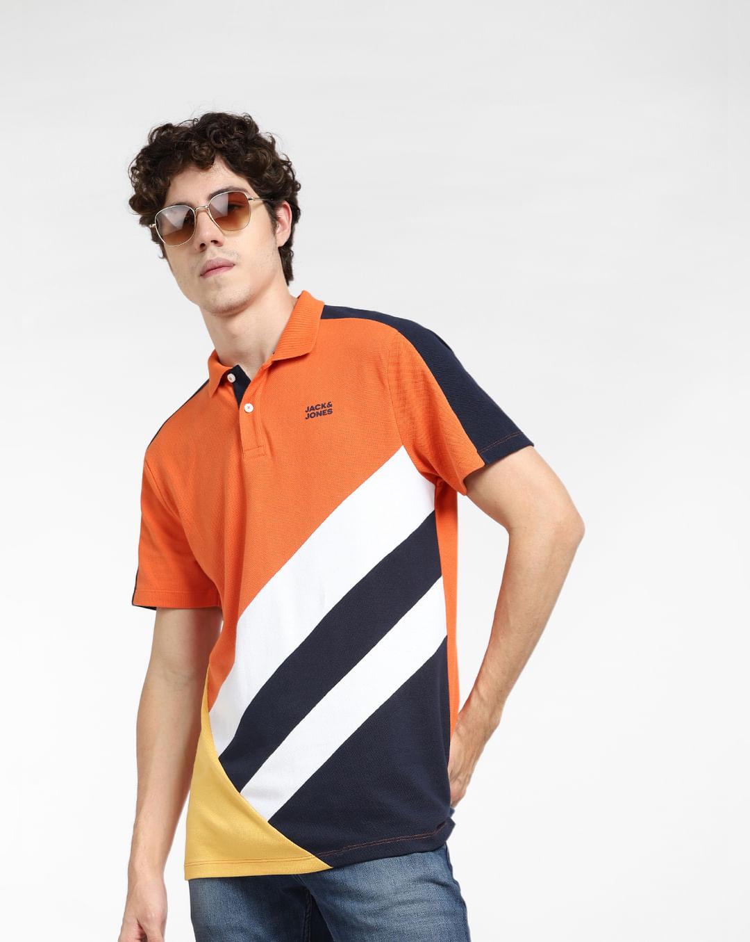 orange colourblocked polo t-shirt
