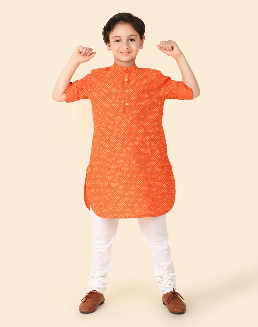 orange cotton hand block printed long kurta