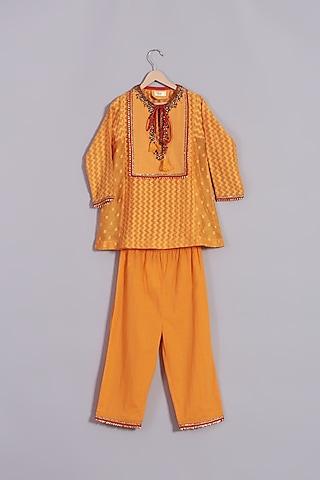 orange cotton kurta set for girls