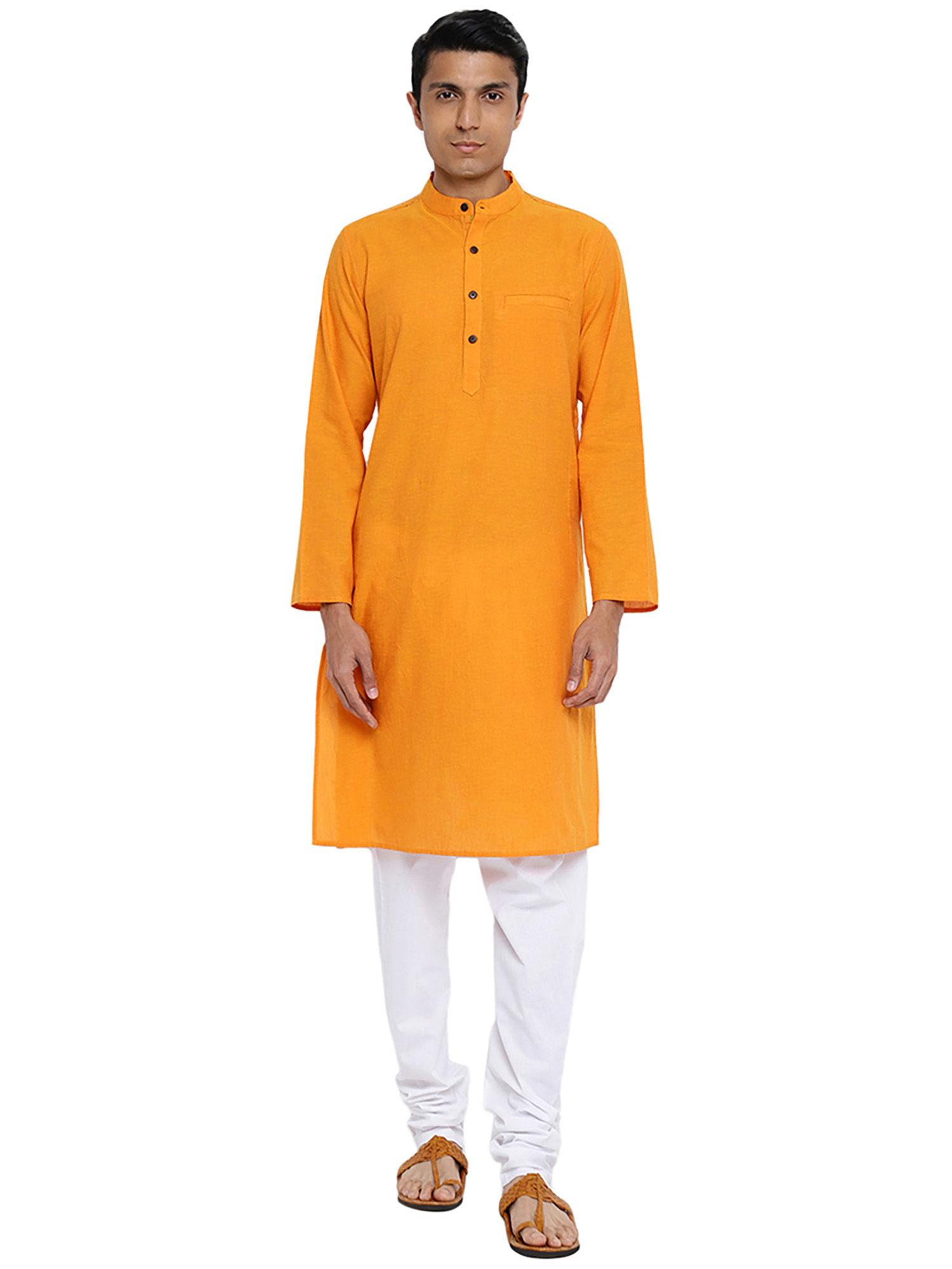 orange cotton solid long kurta