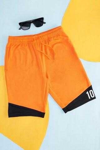 orange cut & sew knee length mid rise active wear boys regular fit shorts