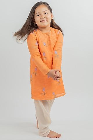 orange digital printed kurta set for girls