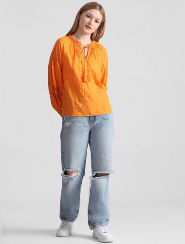 orange embroidered top