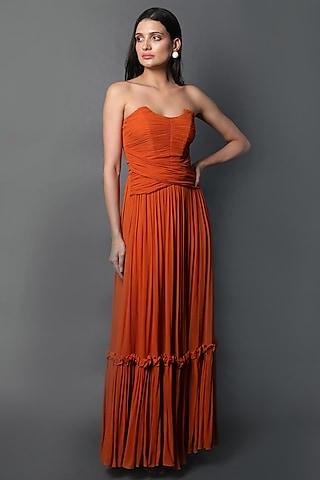 orange georgette corset gown