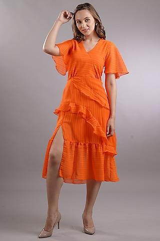 orange georgette midi dress