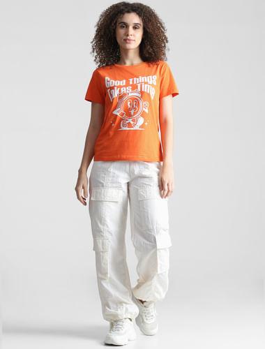 orange graphic print t-shirt