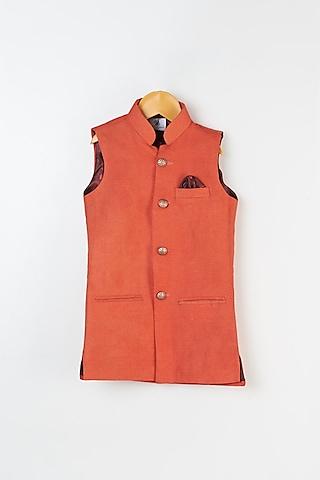 orange linen nehru jacket for boys