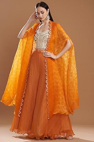 orange organza & silk shibori printed cape set