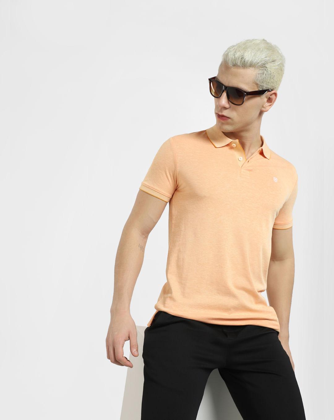 orange polo neck t-shirt
