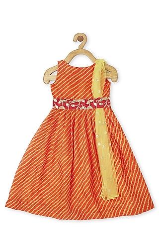 orange polyster dress with dupatta for girls