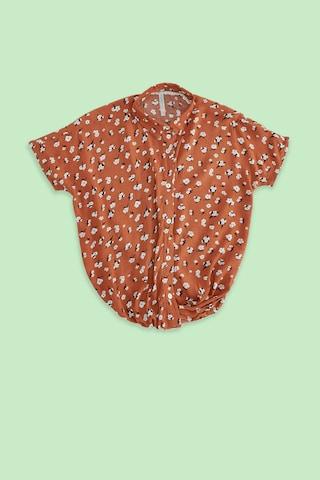 orange printed casual short sleeves regular collar girls regular fit blouse