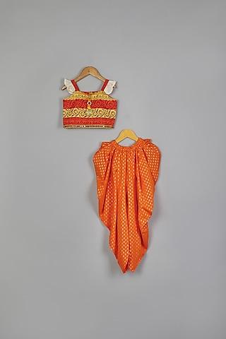 orange-printed-dhoti-set-for-girls