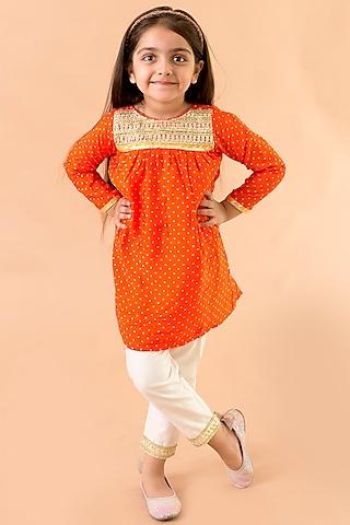 orange printed kurta set for girls