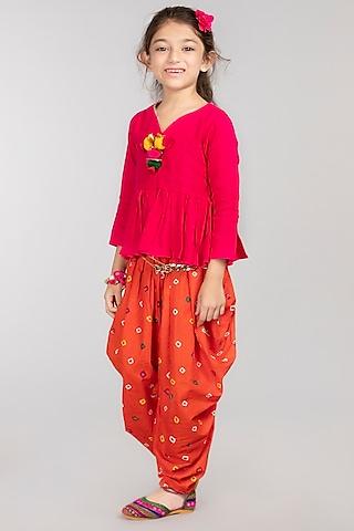 orange printed pant set for girls