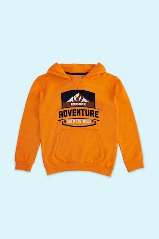 orange printed winter wear full sleeves regular hood boys regular fit sweatshirt