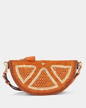 orange raffia crossbody bag with detachable strap