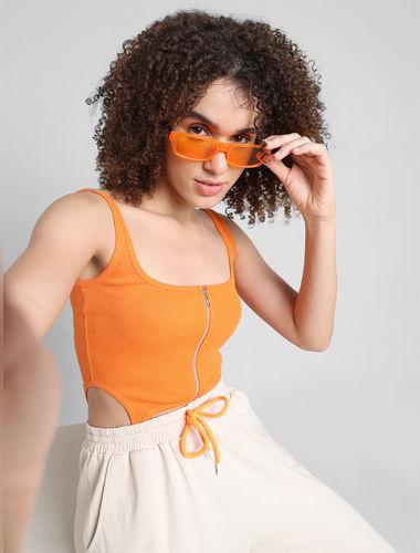 orange rib-knit strappy top
