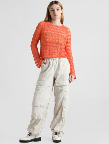 orange sheer knit pullover