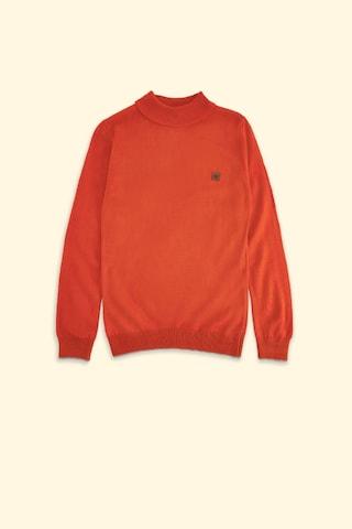 orange solid casual full sleeves turtle neck boys regular fit sweater