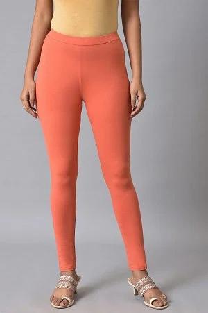 orange solid cotton tights