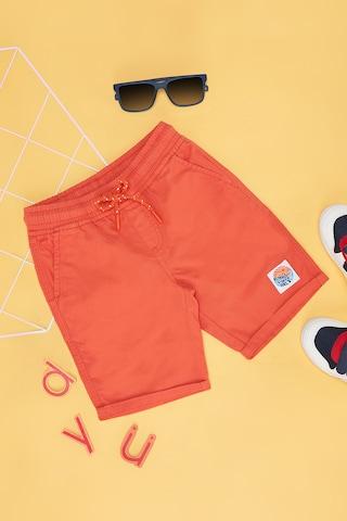 orange solid thigh-length casual boys regular fit shorts